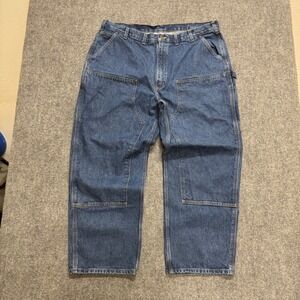 Carhartt Double Knee Jeans Men's 44x30 Navy Blue Workwear Dungaree B73-DST